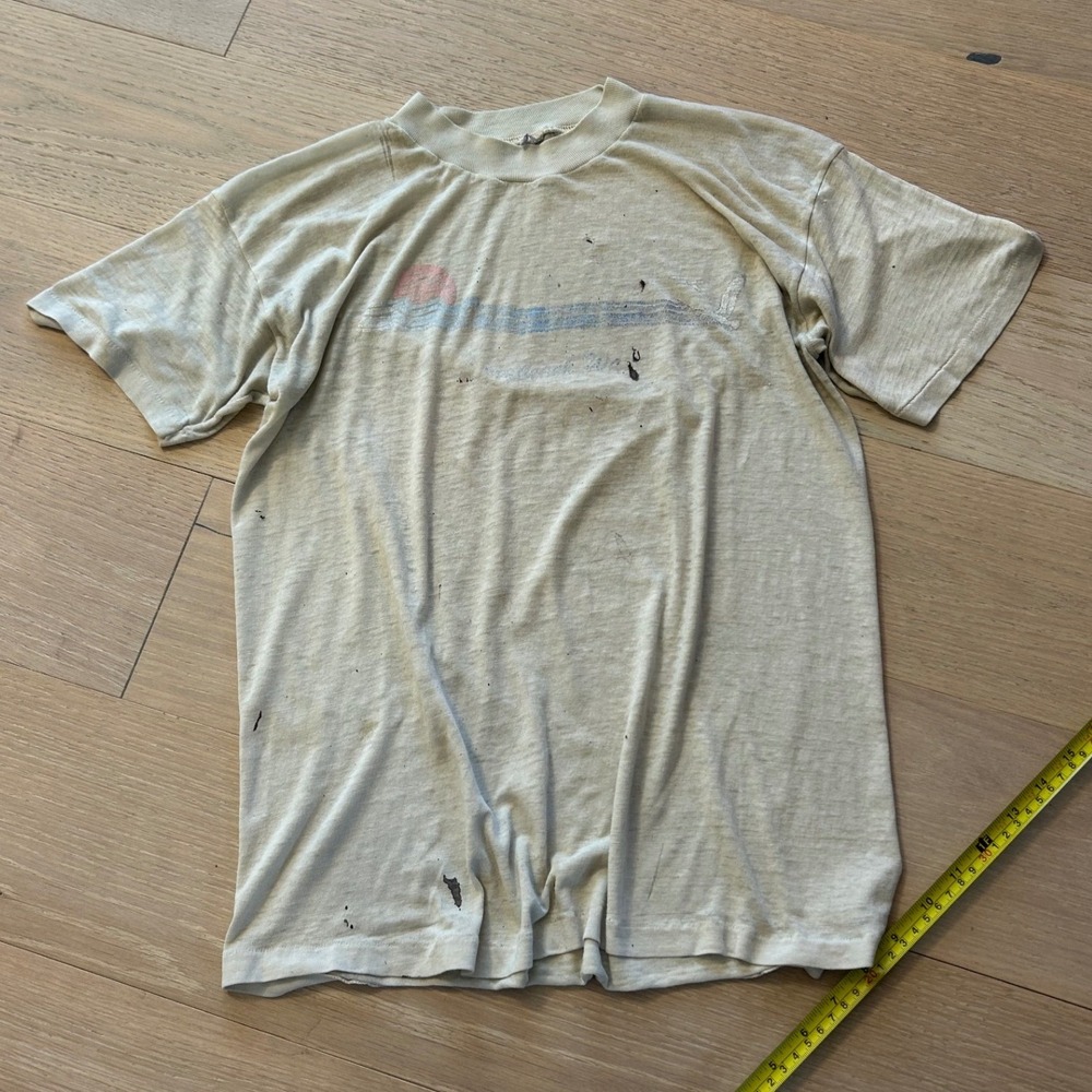 Vintage 70s 80s Long Beach WA Thrashed Graphic T-Shirt Single Stitch Paper Thin